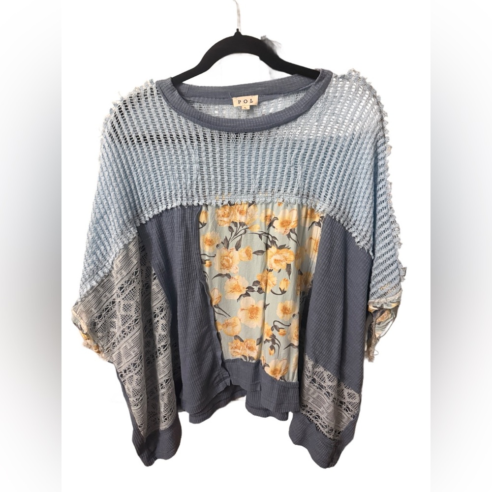 POL Blue and Yellow Floral Knit Top